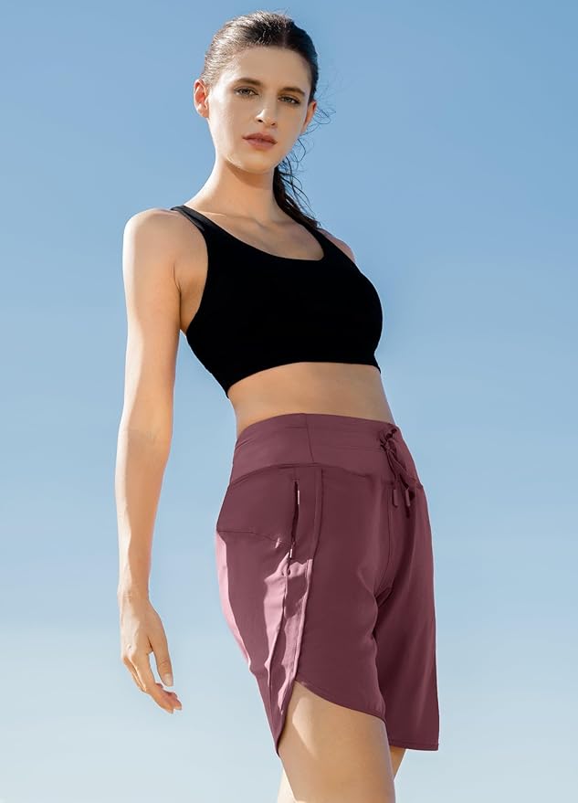 Willit Women's 7" Athletic Running Shorts Long Workout Hiking Shorts Quick Dry High Waisted Active Zipper Pocket(Small)