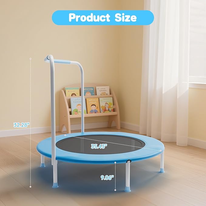 36" Mini Trampoline for Toddlers Ages 1–6 – Foldable Indoor/Outdoor Kids Rebounder with Foam Handle & Safety Padded Cover