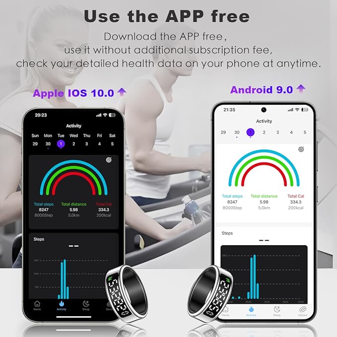 Smart Health Ring with Screen,for Women Men Fitness Tracker Heart Rate, Blood Oxygen, HRV, Sleep Monitoring, Step Counting, IP68 for iPhone and Android, No Subscription Fee (Black, 11#)