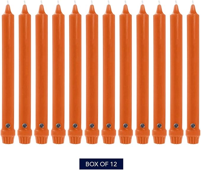 Colonial Candle Unscented Taper Candle, Classic Collection, Pumpkin, 12 in, Pack of 12 - Up to 10 Hours Burn