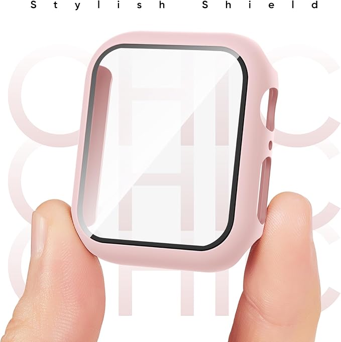 Compatible for Apple Watch Band 40mm 41mm and Case with Screen Protector, Soft Silicone Sport Strap Bands and Protective Cover with Tempered Glass for iWatch Series 9 8 7 SE 6 5 4