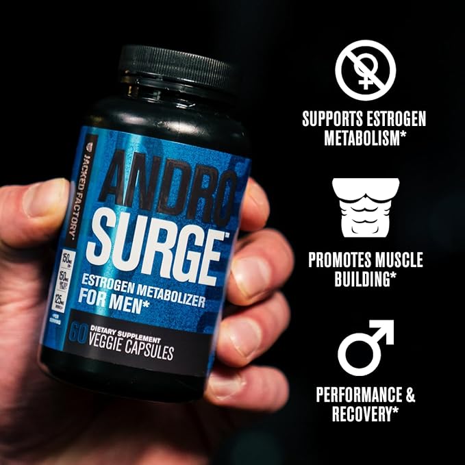 Jacked Factory Androsurge Estrogen Blocker for Men - Natural Testosterone Booster for Men & Estrogen Metabolizer with Tongkat Ali, DIM, Long Jack & More - Test Booster & Muscle Builder - 120 Count