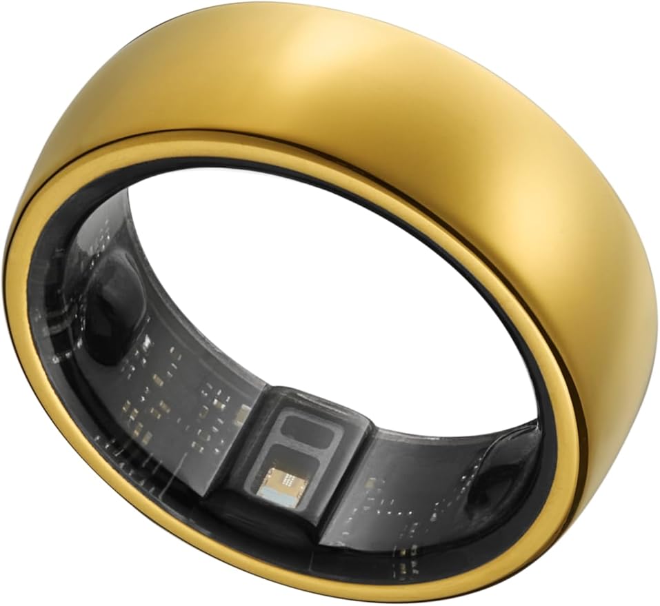 Smart Ring, Activity Trackers, Sleep Ring, Fitness Tracking, Stress Tracker, Heart Rate, Meditation, Temperature, Respiratory, No App Subscription, Women, Men, iOS, Android (Golden, 6)