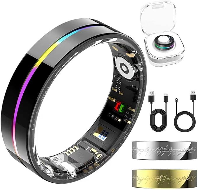 Smart Ring for Women Men,Health Fitness Tracker with Sleep/Blood Pressure/Oxygen Monitoring, Heart Rate & Activity Tracking,IP68 Waterproof, 7-Day Battery,No Subscription Fee 3-Black 12