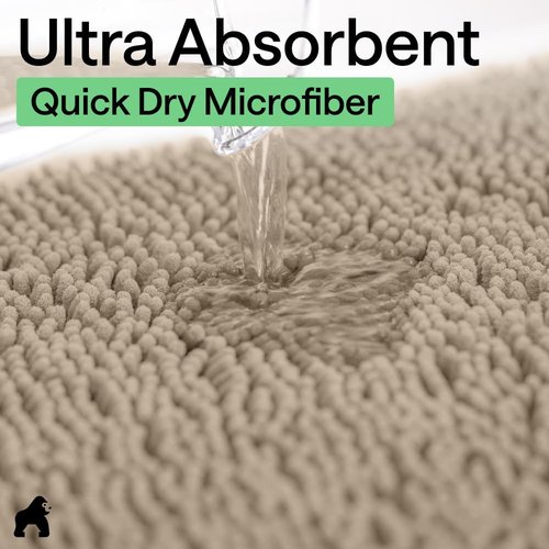 GORILLA GRIP Bath Rug Mat - Thick Absorbent Chenille | Quick-Dry Microfiber, 44x26, Gray Beige