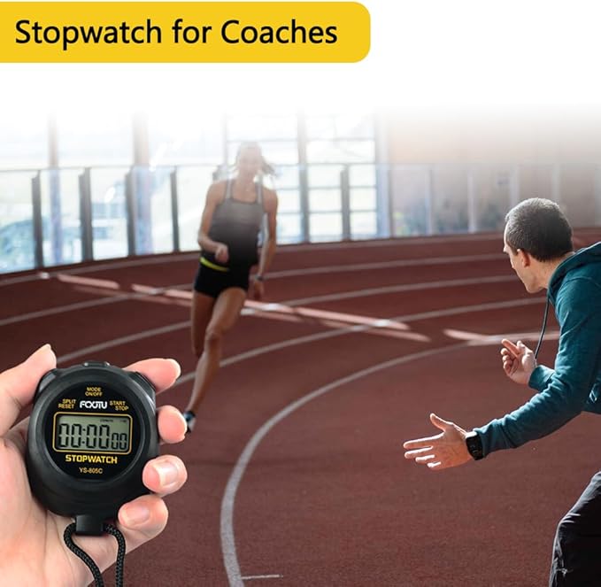 FCXJTU Simple Stopwatch Timer, Single Lap Stopwatch Countdown Timer, No Hourly Beep, On/Off, AAA Battery(Included), Large Display, Easy to Use, Ideal for Kids Coaches Black