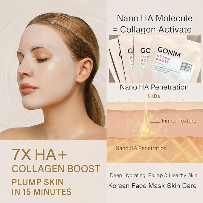 Face Mask Korean Skin Care with Hyaluronic Acid & Collagen Activation- Face Masks Skincare Hydration, Moisturizing Sheet Mask, Travel Essentials, Korean Face Mask 30ml x10 Sheets