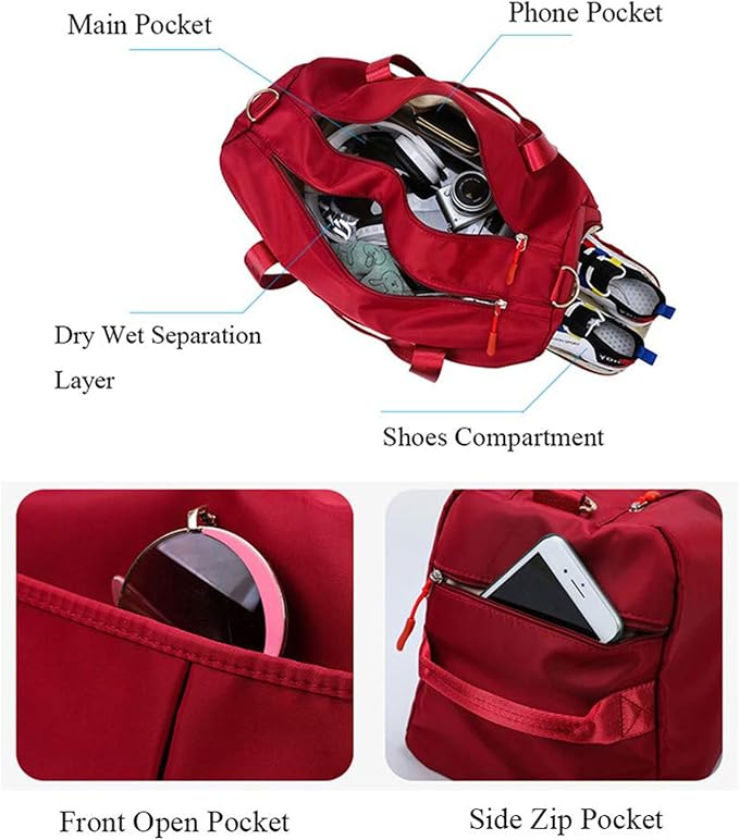 ZUEVI Sports Gym Bag for Men or Women Waterproof Weekender Travel Duffel Bag with Shoes Compartment Dry and Wet Separation for Training Swim Yoga (Beige)