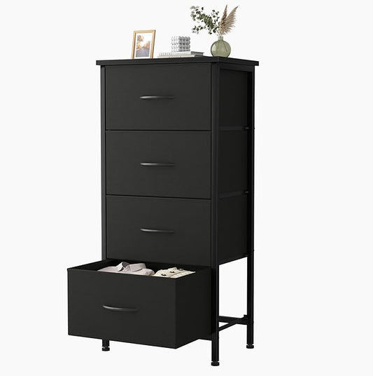 Sweetcrispy 4 Fabric Drawer Small Dresser, Bedside Nightstand with Wooden Top Sturdy Frame, Entryway Closet Bedroom Storage Cabinet Furniture for Dorm,Black