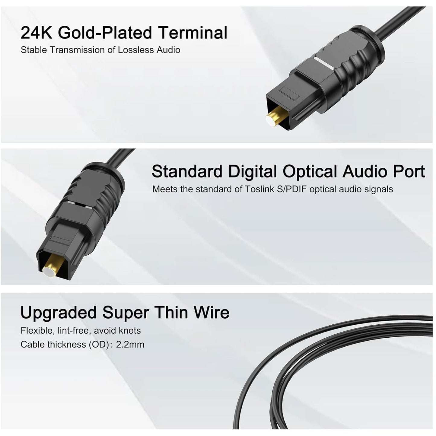 25 PS4 Optical Audio Cable feet, Digital Audio Optical Cable Ultra-Thin Cord, Toslink SPDIF Fiber Optic Cable