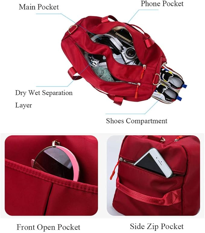 KARRESLY Sports Gym Bag for Women Travel Duffel Bag with Wet Pocket and Shoes Compartment for Training Swim Yoga(Red)