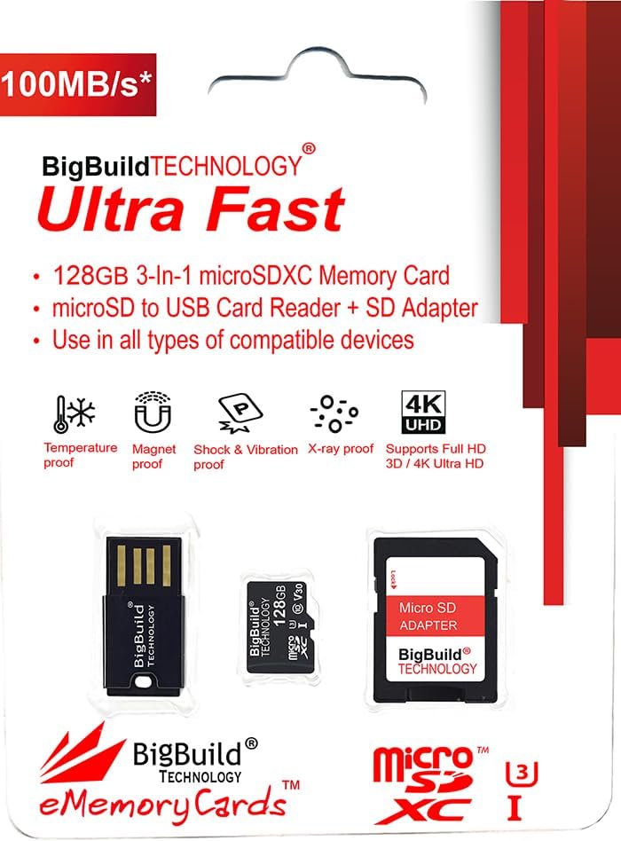 BigBuild Technology 128GB U3 S10 Micro SDXC Memory Card for Samsung Galaxy Tab FE/FE+ Tablet