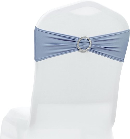 MDS Spandex Chair Sashes - Premium Stretch Covers with Buckle Slider | Pack of 100 - Dusty Blue