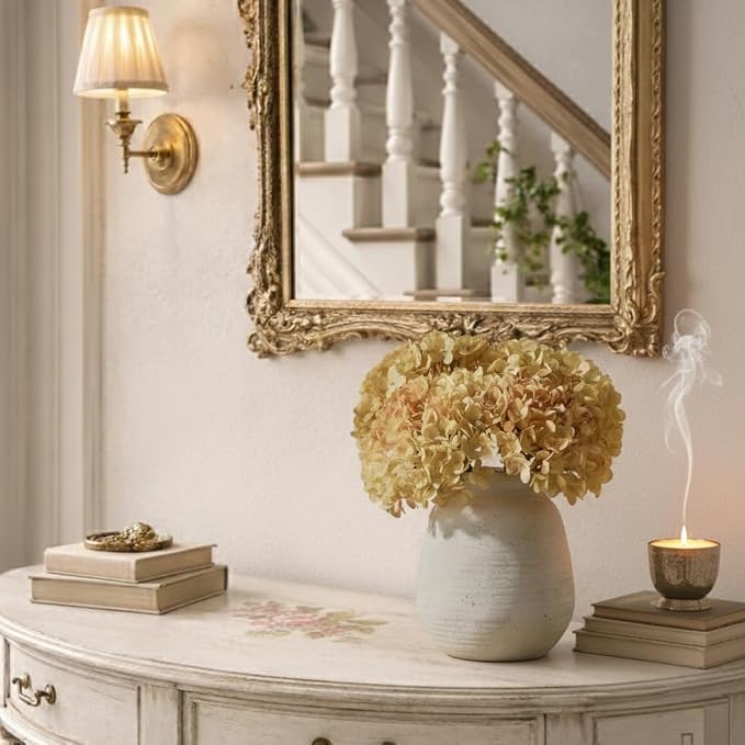 SIDUCAL Ceramic Rustic Farmhouse Vase | 7.3 Inch Pottery Decorative Flower for Home Decor | Sand Glaze Finish Boho Vase for Table, Living Room, Bathroom Decoration, Shelf Decor, Mantel, White