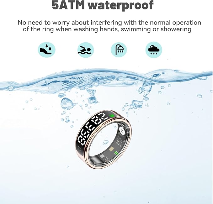 Smart Health Ring for Women Men, Smart Ring Fitness Tracker for iOS Android, Heart Rate, Blood Oxygen, Blood Pressure, Sleep Monitoring,5ATM Waterproof, No Subscription Fee (Silver, 10#)