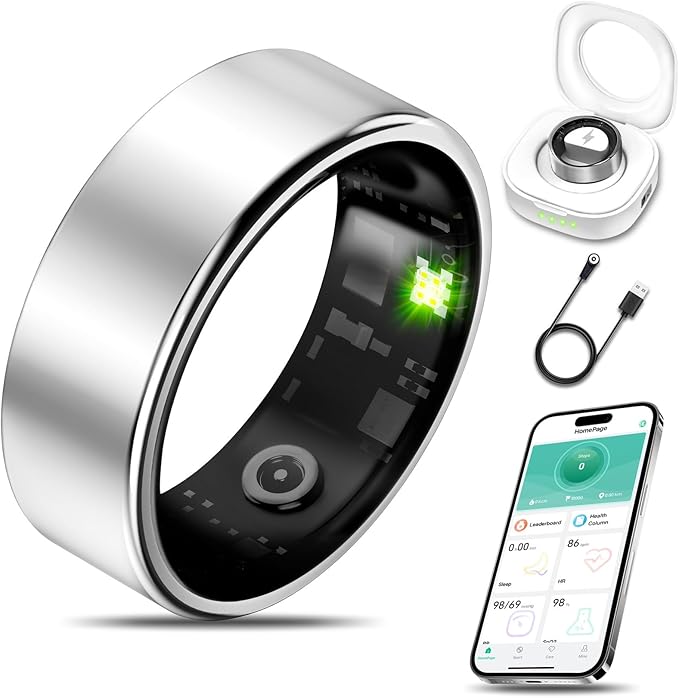 Smart Health Ring for Women Men Fitness Tracker with Heart Rate, Blood Oxygen, Blood Pressure, Sleep Monitoring, Step Counting, IP68 Waterproof for iPhone and Android, No Subscription Fee, Silver #7