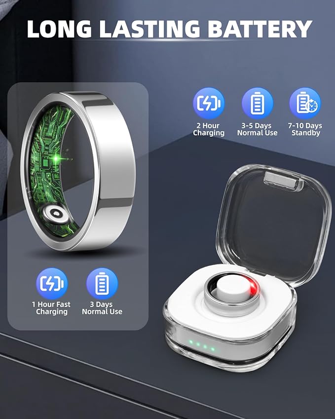 Smart Ring for Women Men Fitness Ring with Step Counting, Heart Rate, Blood Oxygen, Blood Pressure, Sleep Monitoring, IP68 Waterproof for iPhone and Android, No Subscription Fee,Silver 7#