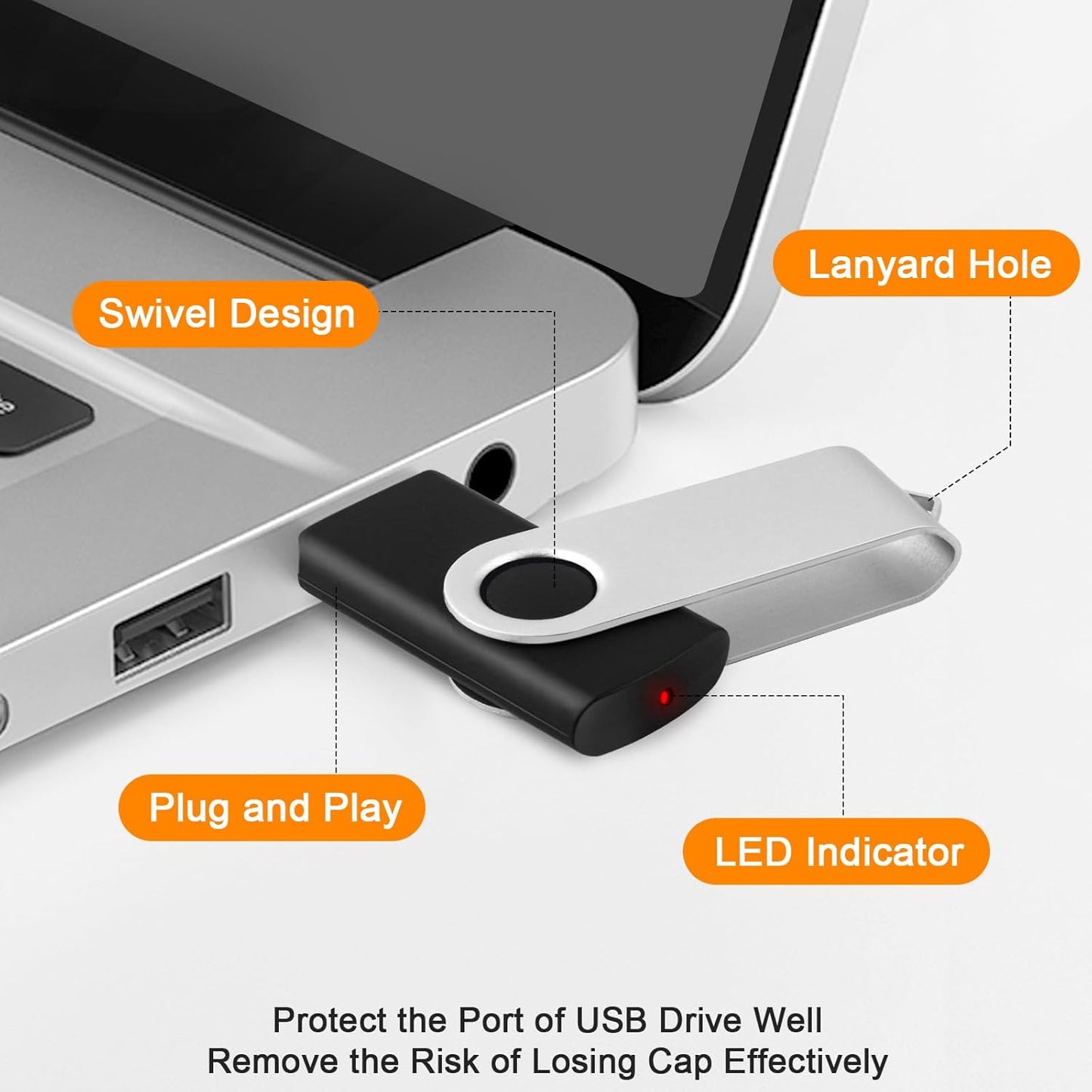 MECHEER 512MB 10 Pack, 2.0 Flash Drive Bulk USB Thumb Drives Pendrive Memory Sticks with Lanyards, Swivel USB Storage