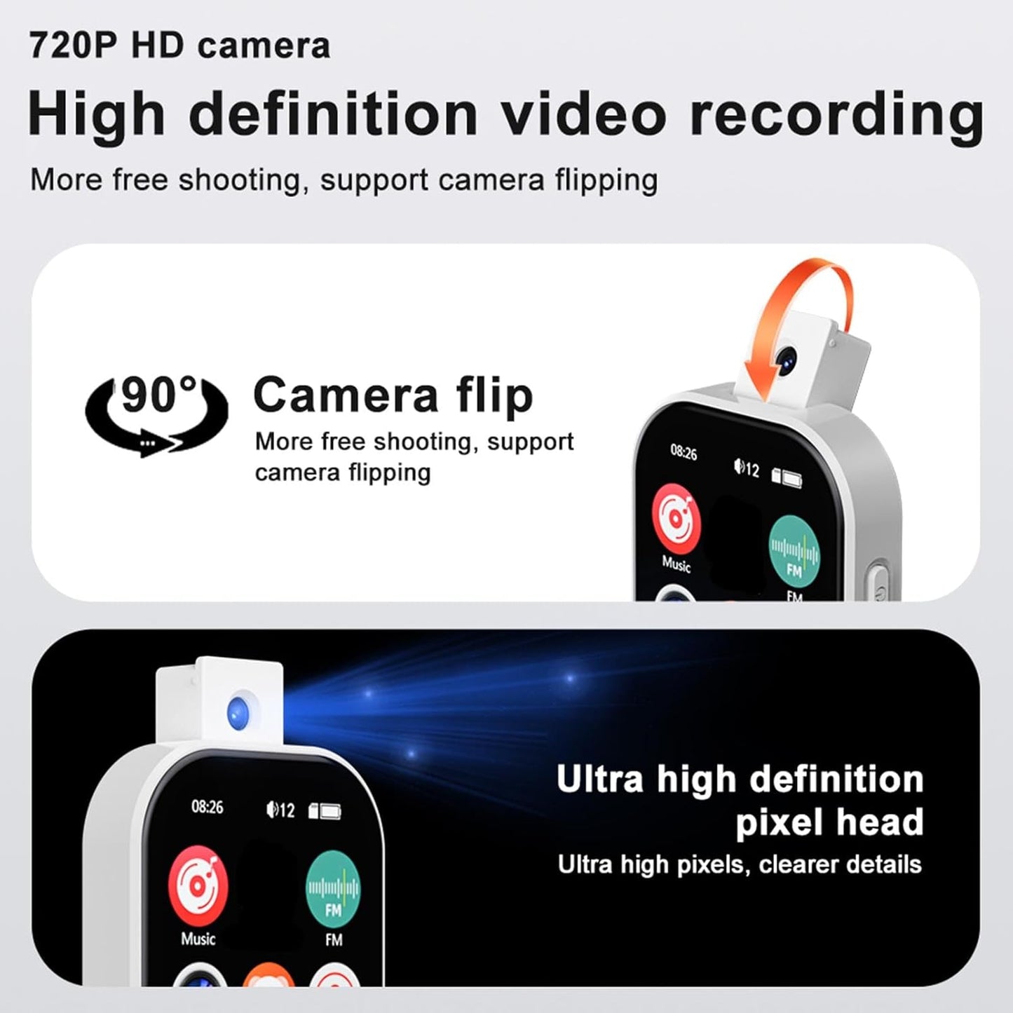 Wisoqu MP3 2.01" 720P Player with Bluetooth and Camera, Touch Screen Portable Music Player with FM Radio, Photos, Alarm