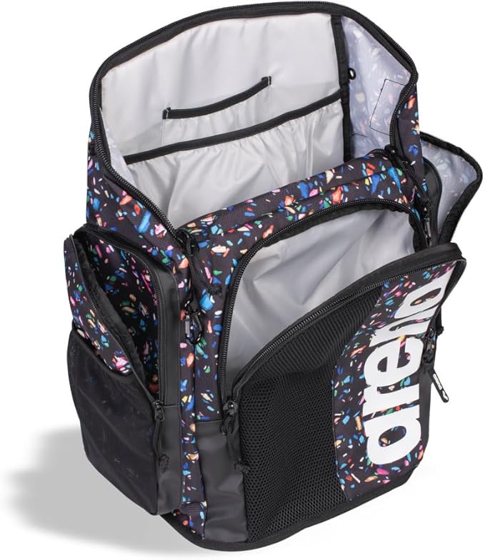 ARENA Spiky III Backpack 45 Swimming Athlete Sports Gym Rucksack Large Training Gear Equipment Swim Bag for Men and Women, 45 Liters, Confetti Black