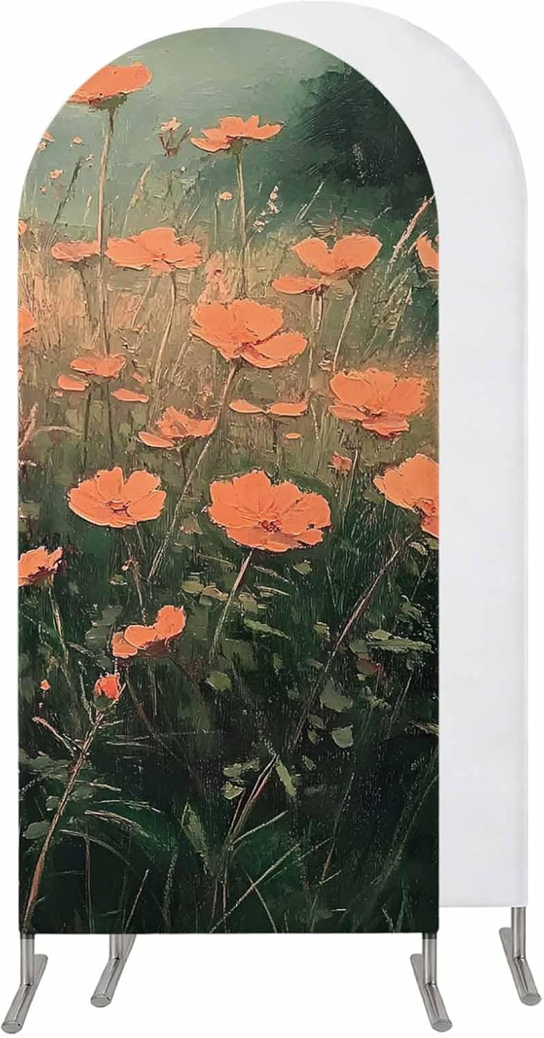 Jnbasdffb 7.2 Red Spring Floral Wedding Arch Cover, Stretchy Spandex Arch Backdrop Stand Covers FT, Modern Oil Painting