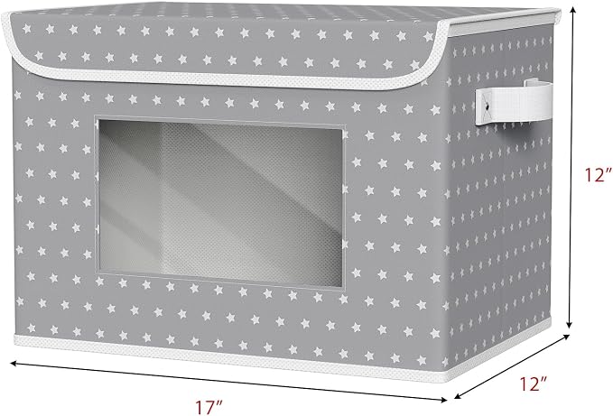 Univivi Fabric Foldable Storage Boxes [4-Pack] Large Collapsible Stackable Storage Bins with Lids, Closet Organizers and Storage Cube Basket for Home, Office, Bedroom (Gray Star, 17”x 12” x 12”)