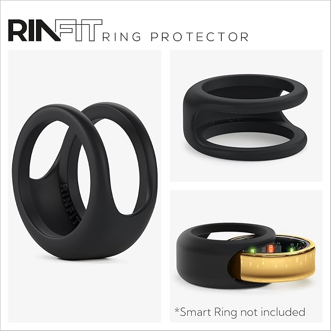 Rinfit Smart Ring Protector - Silicone Ring Enhancer for Active Lifestyle and Gym - StyleFit U.S. Design Patent - Black, Size 8