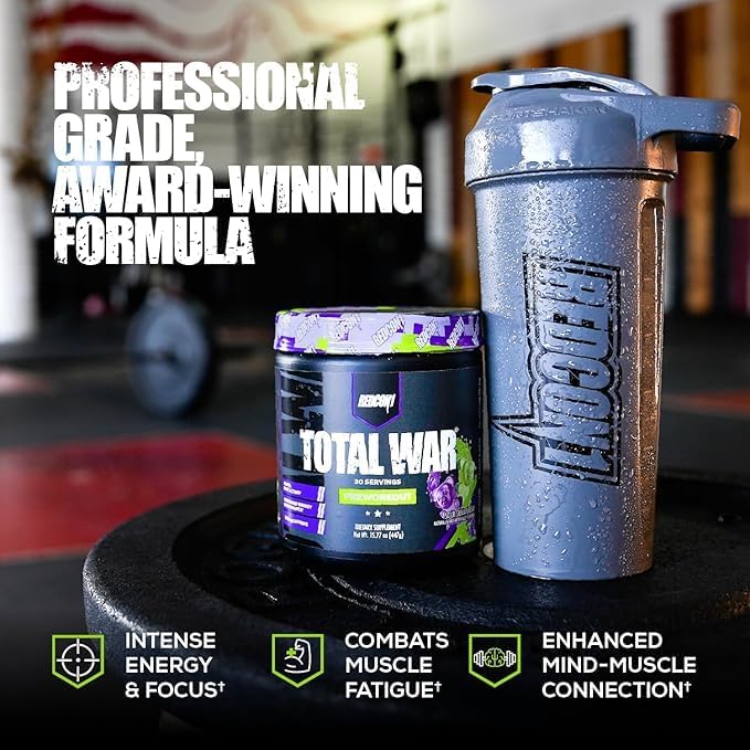 REDCON1 Total War Pre Workout, Sour Gummy Bear - Contains 320mg of Caffeine from Green Tea, Juniper & Beta Alanine - Pre Work Out with Amino Acids to Increase Pump, Energy + Endurance (30 Servings)
