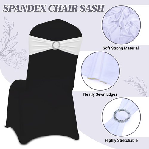 MDS Spandex Chair Sashes - Universal Fit Stretch Bands with Buckle Slider Bow | Pack of 250 - White