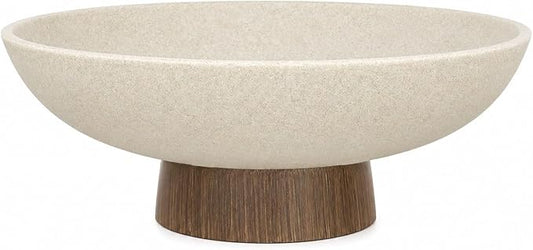 YMXYJM Modern Pedestal Fruit Bowl, Large Matte Resin Decorative Bowl with Faux Wood Base for Kitchen Counter, Living Room, Entryway Home Decor, Brown