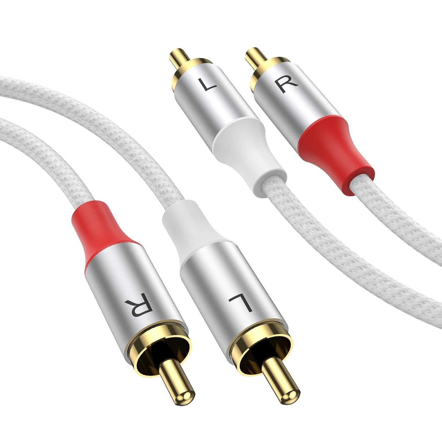 2RCA 2RCA 3.28ft/1M, 24K MOSWAG Male to Male Stereo Auxiliary Audio Cable Subwoofer Cable Gold Plated Nylon Braided
