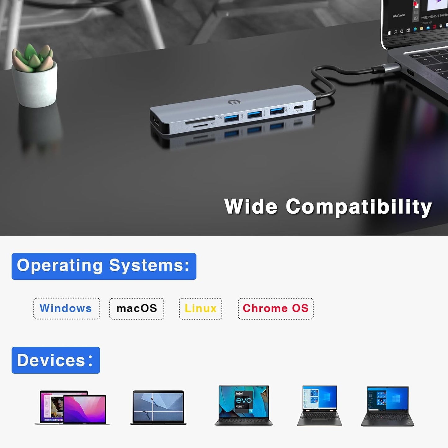 Tiergrade 7-in-1 100W 3 3.0, USB C Hub Multiport Adapter, USB C Docking Station with HDMI, PD, USB SD/TF Slot