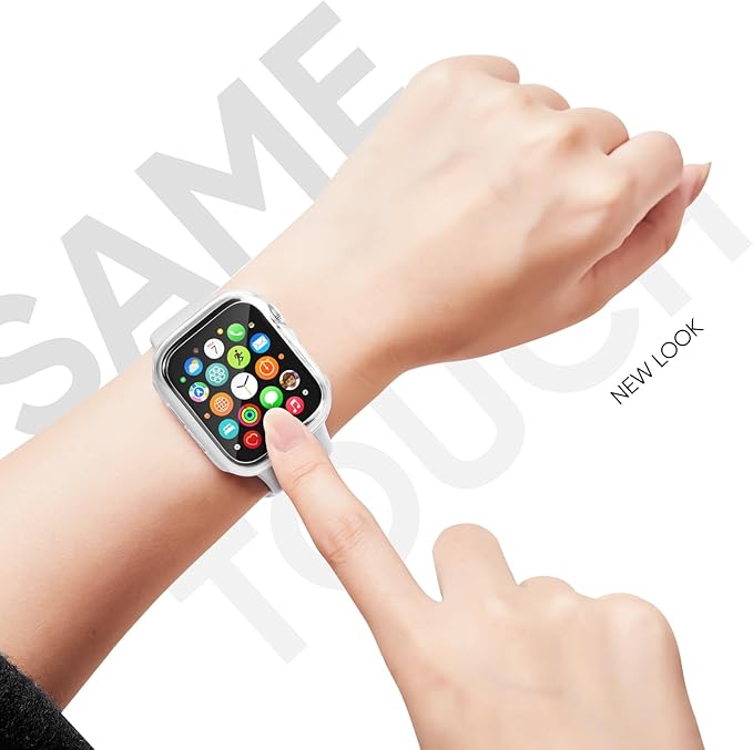 Compatible for Apple Watch Band 44mm 45mm and Case with Screen Protector, Soft Silicone Sport Strap Bands and Protective Cover with Tempered Glass for iWatch Series 9 8 7 SE 6 5 4