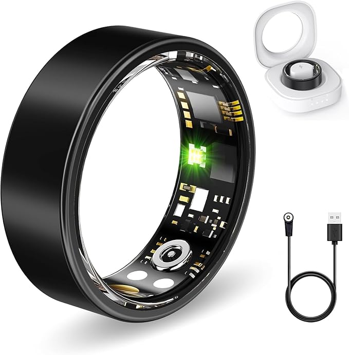 Smart Health Rings for Women Men, Fitness Tracker with Heart Rate, Blood Oxygen, HRV, Sleep Tracker, Step Tracker, No Subscription Fee, IP68 Waterproof Smart Ring for iphone & Android (Black 11#)