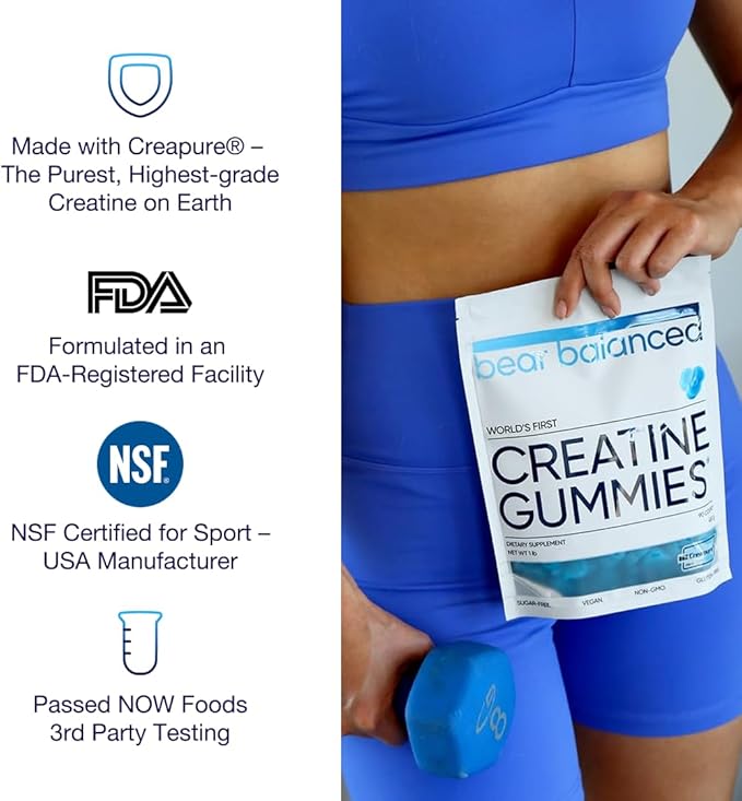 Creatine Gummies for Men & Women - Creatine Monohydrate, L-Theanine, L-Tyrosine & B12 for Muscle Growth, Strength, and Focus - Low Calorie, Sugar-Free, Vegan & Gluten-Free, 3 Pack