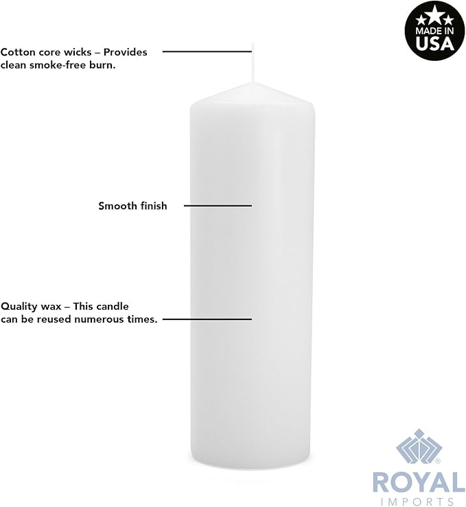 Royal Imports Pillar Candles White Unscented Premium Wax, 60 Hours Burning for Wedding, Spa, Party, Birthday, Holiday, Bath, Home Decor - 3"x6" Inch - Set of 12
