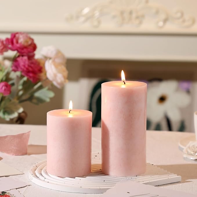 3x6 inch Pink Pillar Candles Set of 3, Unscented Pillar Candle, Dripless and Smokeless Large Candles, Candle for Home Decor, Dinner Table,Weddings, Holidays
