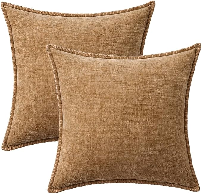 MIULEE Pack of 2 Couch Throw Pillow Covers 20x20 Inch Apricot Brown Farmhouse Decorative Pillow Covers with Stitched Edge Soft Chenille Solid Dyed Spring Pillow Covers for Sofa Bed Living Room