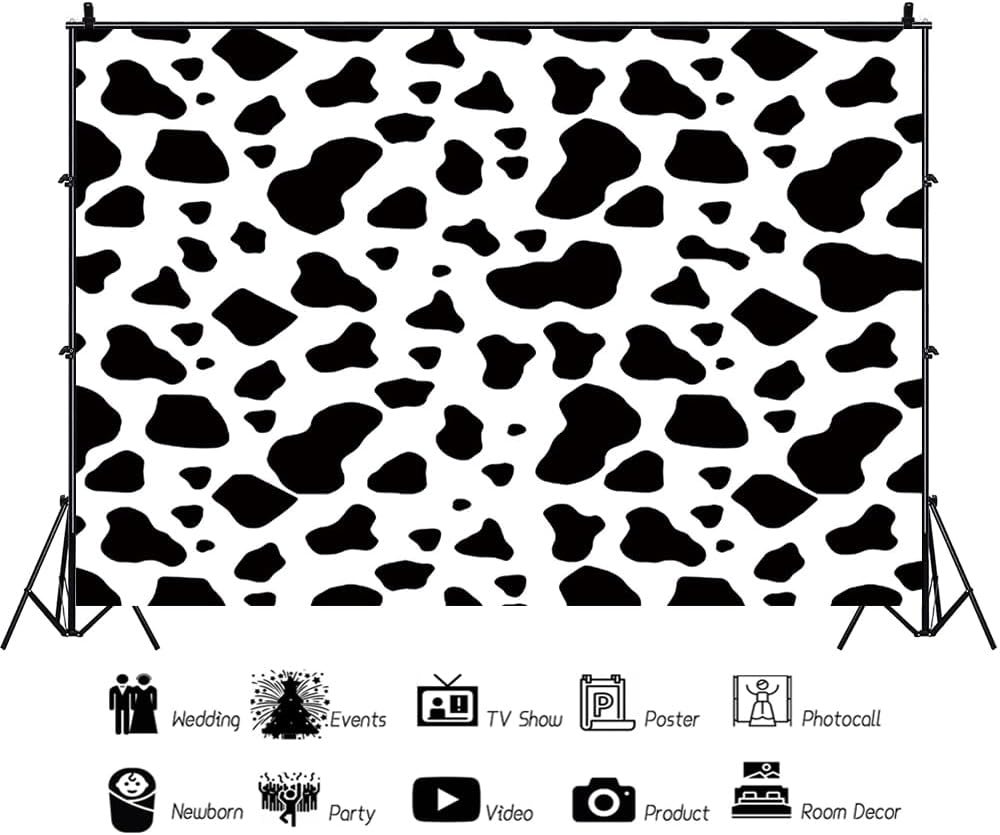 AOFOTO 10x7ft Cow Party Backdrop Black and White Dairy Cattle Holy Cow Print Farm Animals Theme Happy Birthday