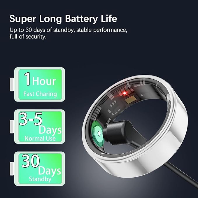 Smart Health Rings for Women Men, Fitness Tracker with Heart Rate, Blood Oxygen, HRV, Sleep Tracker, Step Tracker, No Subscription Fee, IP68 Waterproof Smart Ring for iphone & Android (Silver 13#)