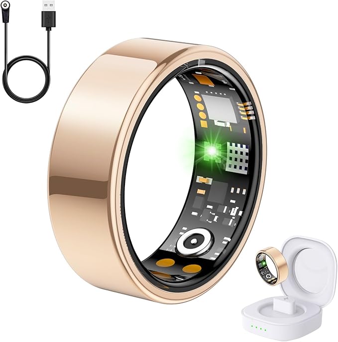 Health Tracker Ring, Smart Health Ring for Women Men with Heart Rate, Blood Oxygen, Sleep Monitor, Steps,Calories, No Subscription Fee, IP68 Waterproof Smart Ring for iPhone & Android (Rose Gold, 6#)