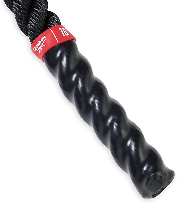 Reebok 18 ft Battle Rope, 1.5" Thick Exercise Rope for Home Gym Workout, Anti-Slip Handles for Strong Grip, Battle Ropes for Core Strength, Muscles Building & More, Workout Equipment for Men & Women
