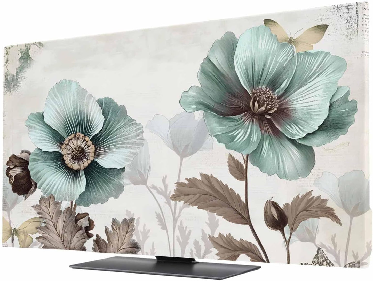 Yukro 40 Inch, 35"x22" Teal Broccoli Indoor TV Dust Cover, Rustic Farmhouse Flower Leaf Victorian Style Elastic TV