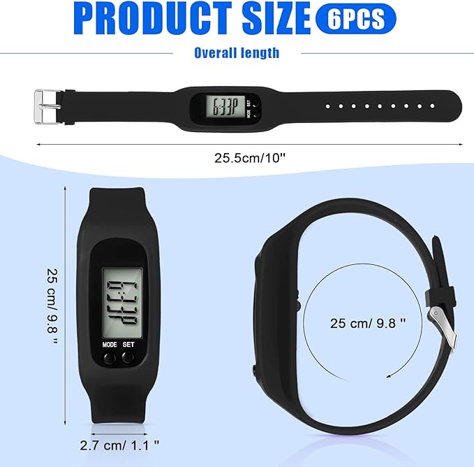Geyoga 24 Pcs Pedometer for Walking Steps and Miles Pedometer Watch Silicone Steps Tracker Running Bracelet Ankle Step Counter for Calorie Burning and Step Counting