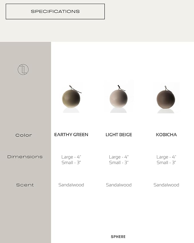 LAWA Set of 2 Sphere Candle - Beautiful Handmade Pillar Scented Soy Wax Elegant Aesthetic Candle Housewarming Gift Home Room Shelf Decor Idea (Earthy Green, Set of 2)
