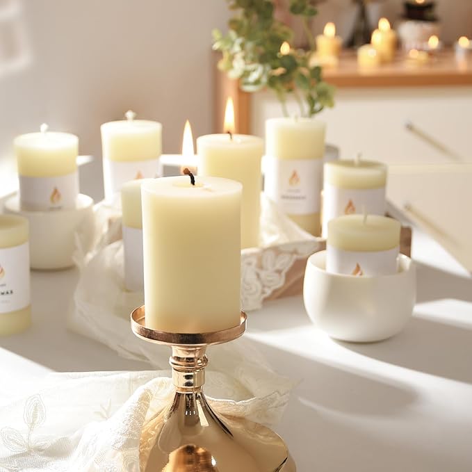 6PCS Beeswax Pillar Candles,Large Handmade Pure Beeswax Candle,Long Lasting Burn Time，Unscented Smokelessï¼? * 3",20H, White