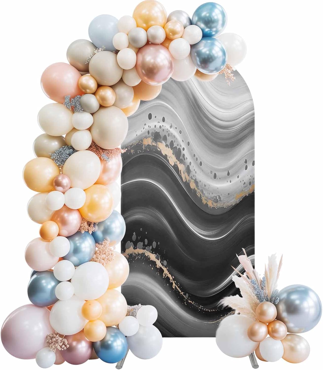Jnbasdffb 6.6 Marble Wedding Arch Cover,Stretchy Spandex Arch Backdrop Stand Covers FT,Black Grey Oil Painting Gradient