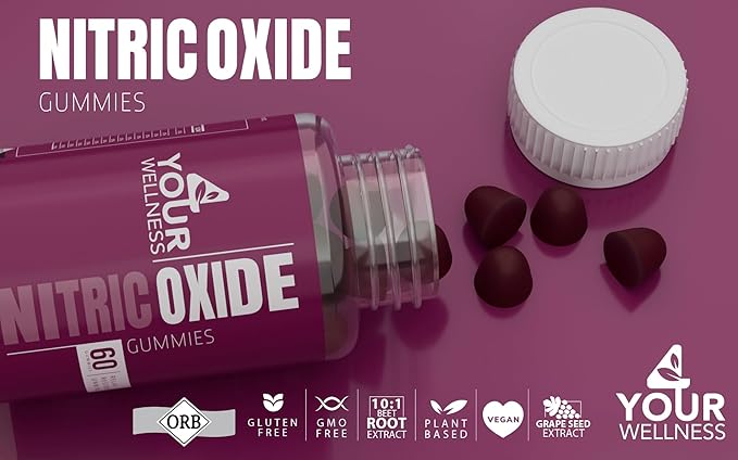 Nitric Oxide Gummies, Boosting Nitric Oxide Production and Blood Pressure, Made with Beet Root Extract is Gluten Free, Non-GMO, and Kosher (60 Count (Pack of 1), Mixed Berry)