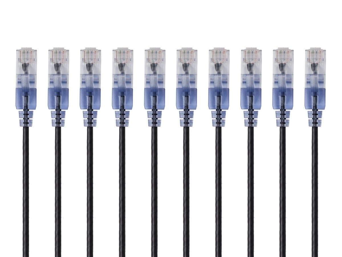 Cat6A RJ45, 550Mhz, 10G, 30AWG, 10-Pack, 7 Monoprice Ethernet Patch Cable - Snagless UTP, Pure Bare Copper Wire, Feet
