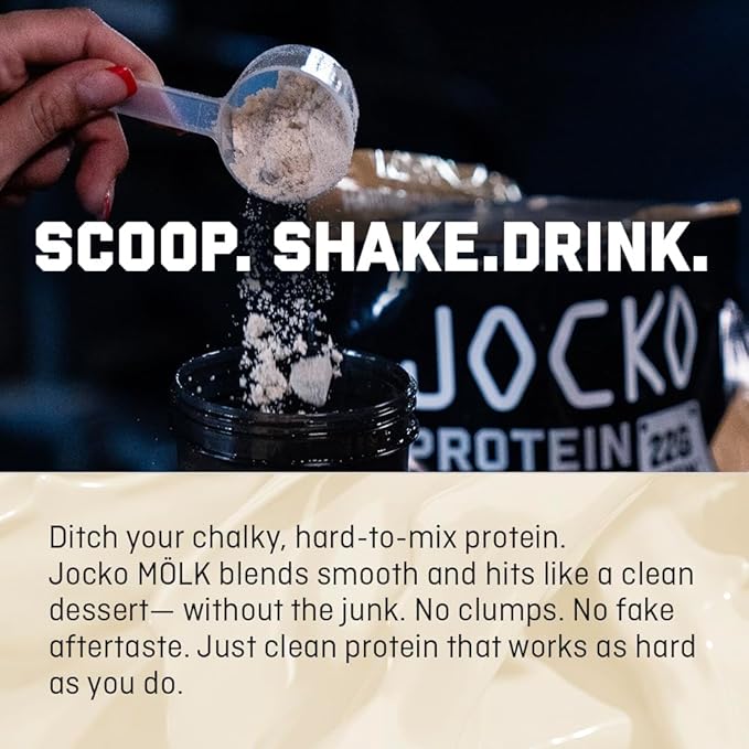 Jocko Fuel Mölk Whey Protein Powder 22g Low Sugar Monk Fruit Blend - Muscle Recovery & Growth, Packaging May Vary (28 Servings, Banana Cream)
